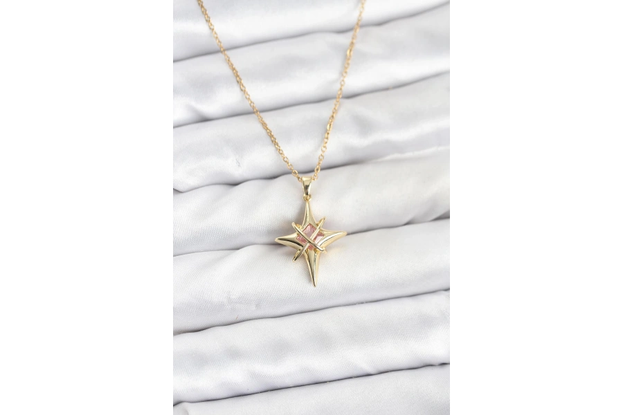 Shoecide 316l Çelik Gold Renk Zirkon Taşlı Kutup Yıldızı Model Kadın Kolye