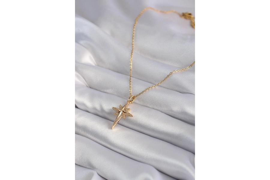 Shoecide 316l Çelik Gold Renk Zirkon Taşlı Kutup Yıldızı Model Kadın Kolye
