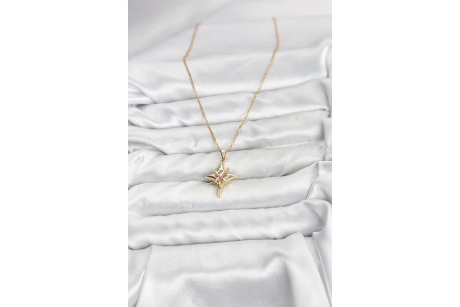 Shoecide 316l Çelik Gold Renk Zirkon Taşlı Kutup Yıldızı Model Kadın Kolye