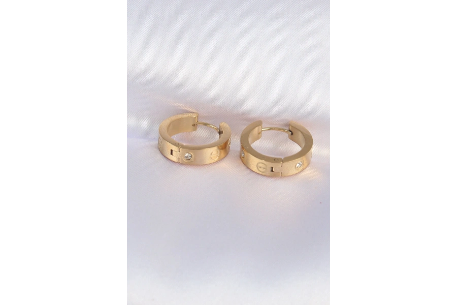 Shoecide 316l Çelik Gold Renk Zirkon Taşlı Model Halka Küpe