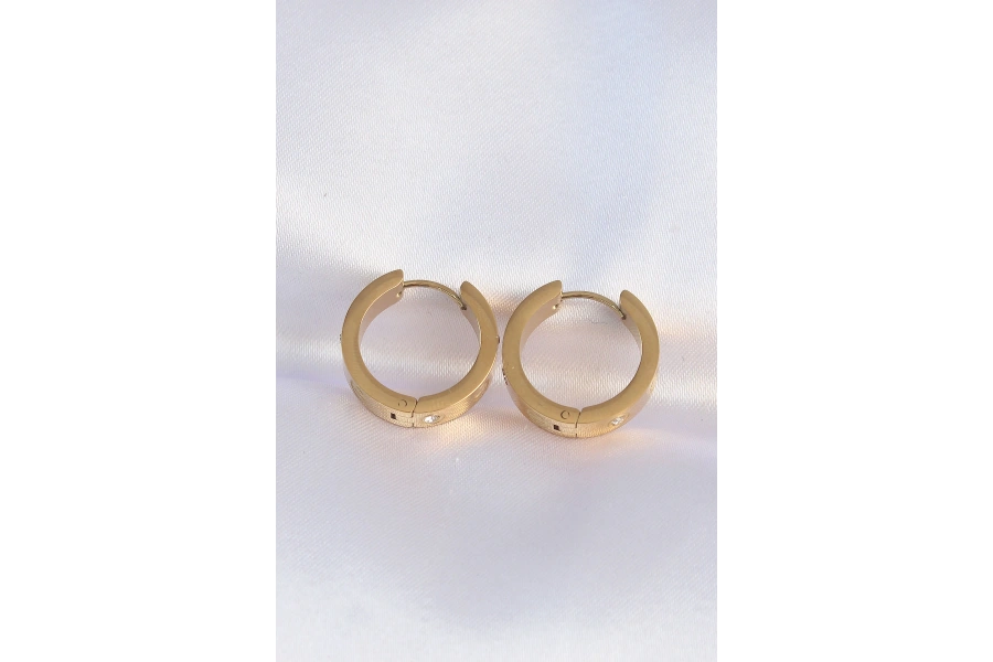 Shoecide 316l Çelik Gold Renk Zirkon Taşlı Model Halka Küpe
