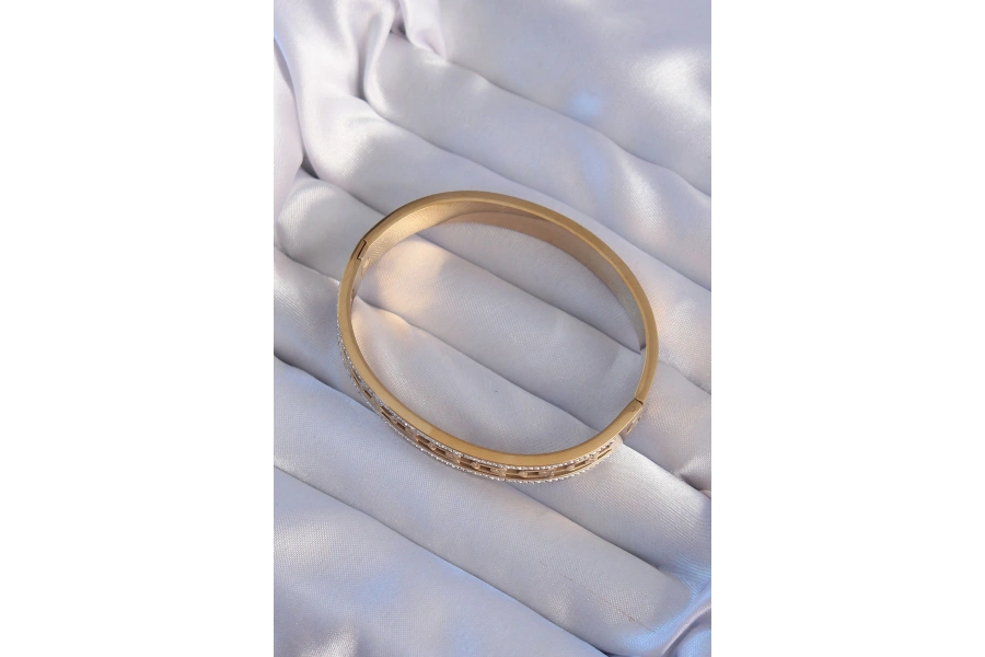 Shoecide 316l Çelik Gold Renk Zirkon Taşlı Model Kelepçe