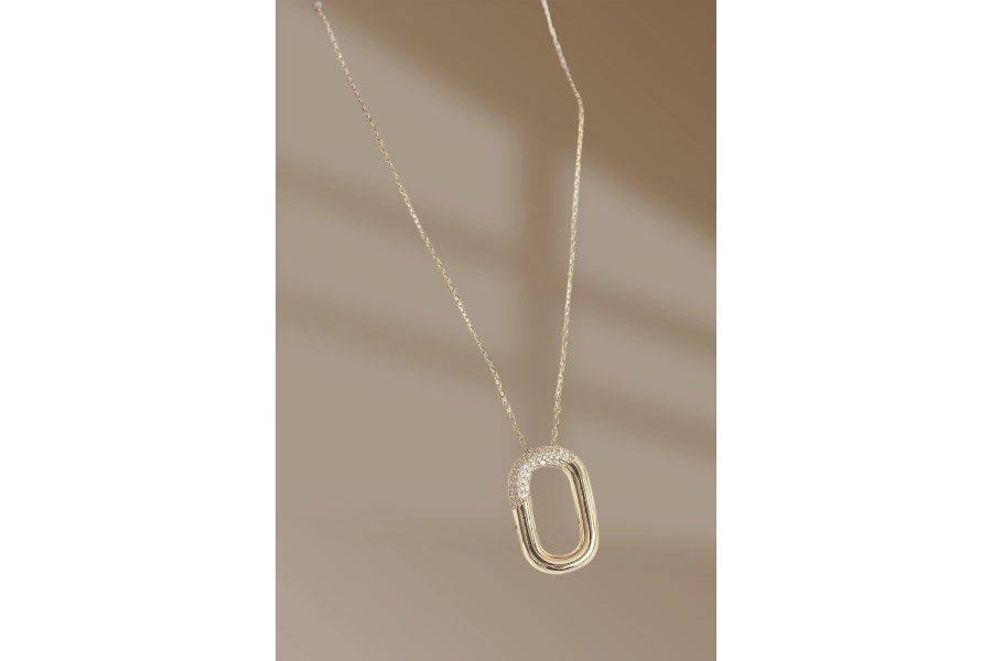 Shoecide 316l Çelik Gold Renk Zirkon Taşlı Oval Model Kadın Kolye