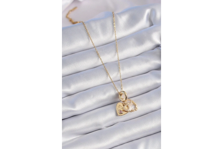 Shoecide 316l Çelik Gold Renk Zirkon Taşlı Sonsuzluk Kalp Figür Charm Model Kadın Kolye