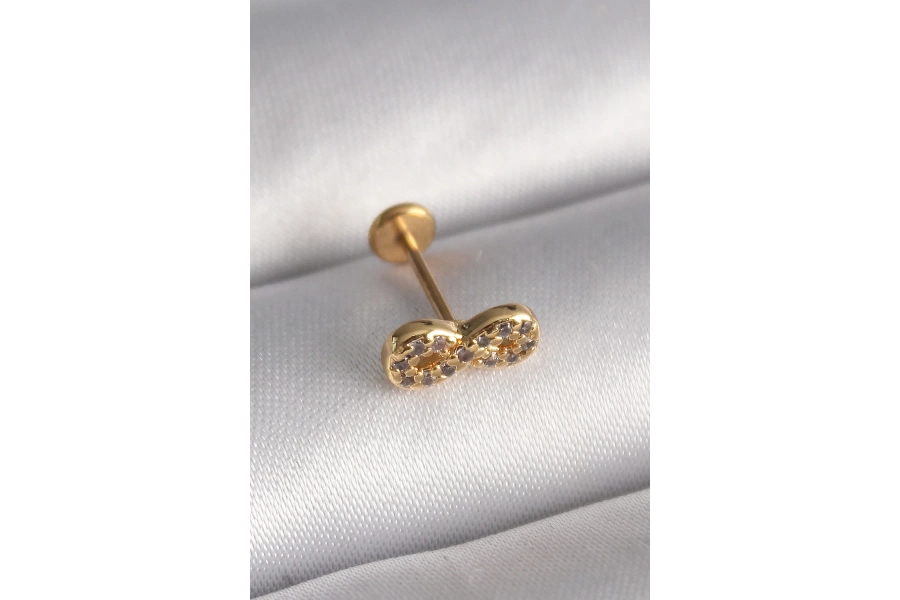 Shoecide 316l Çelik Gold Renk Zirkon Taşlı Sonsuzluk Model Tragus Piercing