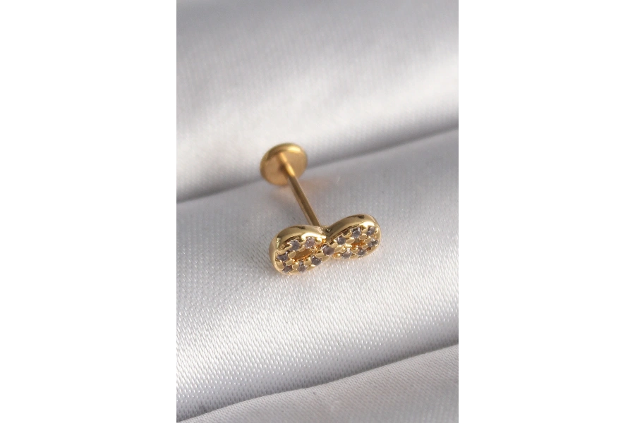 Shoecide 316l Çelik Gold Renk Zirkon Taşlı Sonsuzluk Model Tragus Piercing