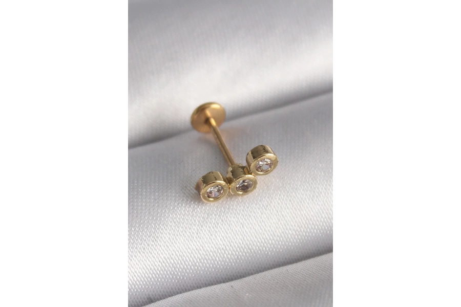 Shoecide 316l Çelik Gold Renk Zirkon Taşlı Tragus Piercing