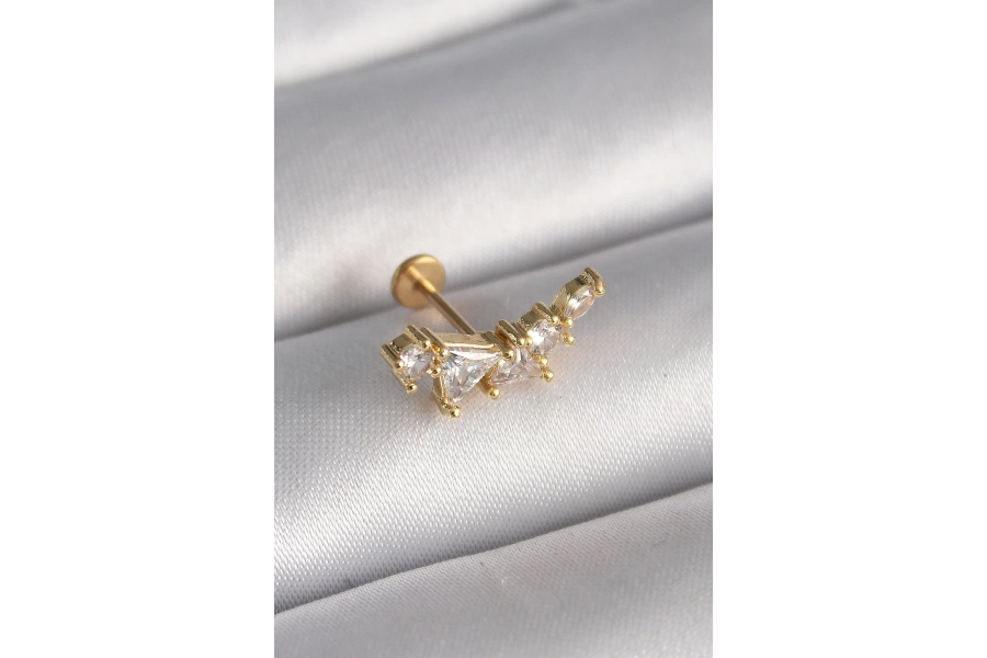 Shoecide 316l Çelik Gold Renk Zirkon Taşlı Tragus Piercing