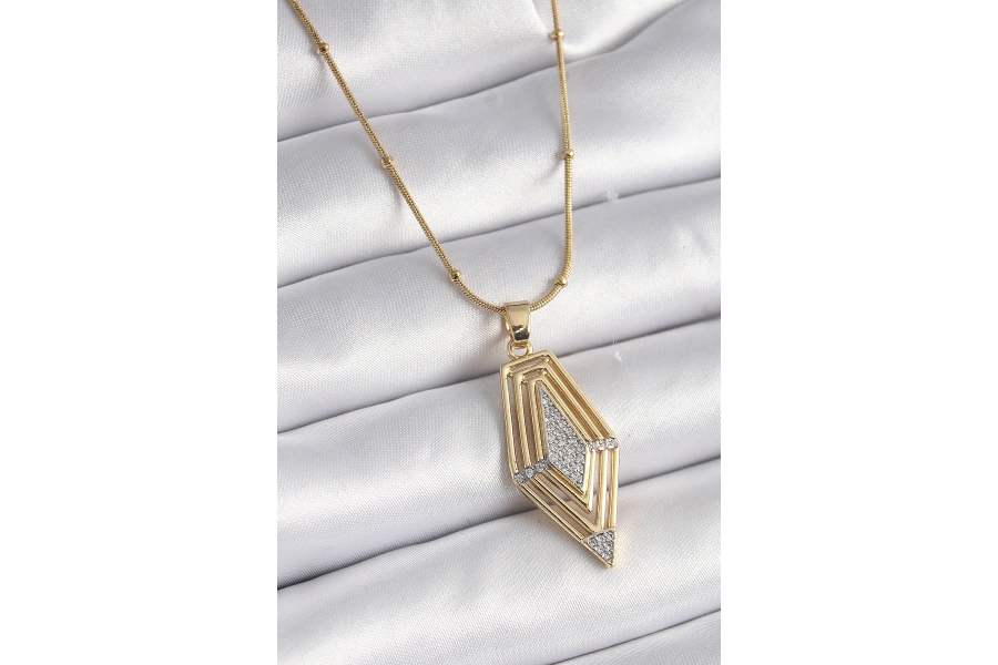 Shoecide 316l Çelik Gold Renk Zirkon Taşlı Vintage Model Kadın Kolye