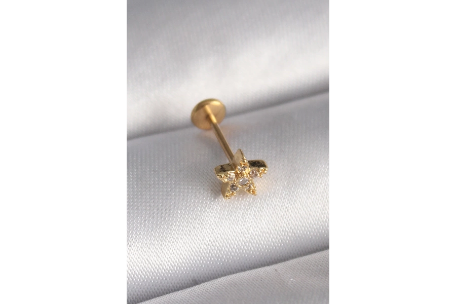 Shoecide 316l Çelik Gold Renk Zirkon Taşlı Yıldız Model Tragus Piercing