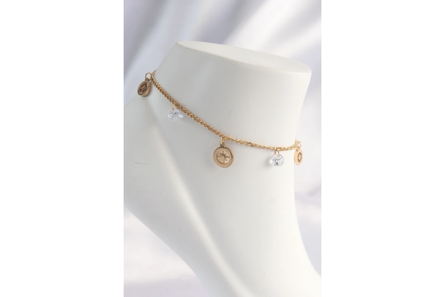 Shoecide 316l Çelik Gold Renk Zirkon Taşlı Yıldızlı Halhal