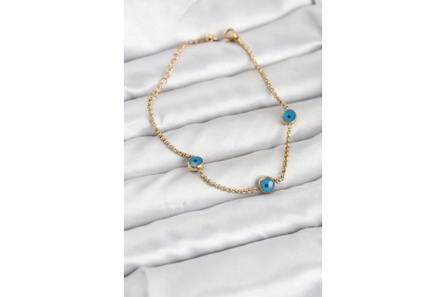 Shoecide 316l Çelik Gold Renkli Nazar Boncuk Model Kadın Bileklik