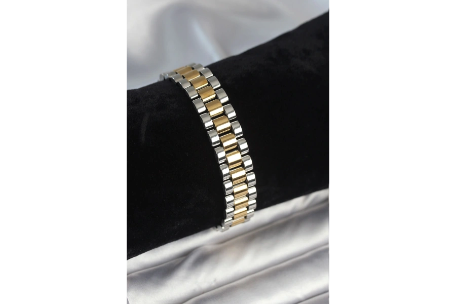 Shoecide 316l Çelik Gold Ve Gümüş Renk 12 Mm Kalınlık Erkek Bileklik