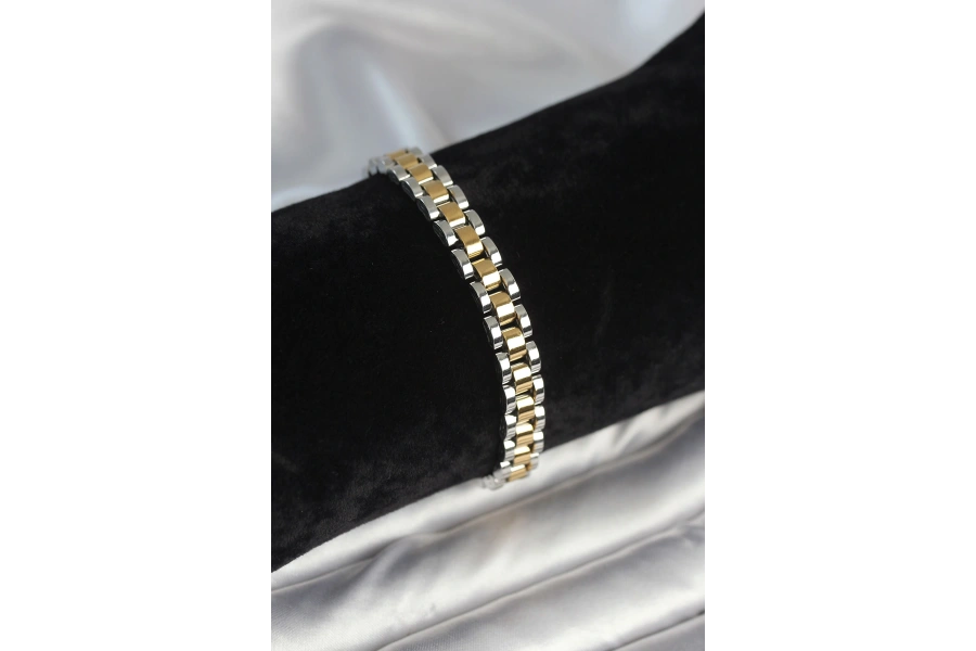 Shoecide 316l Çelik Gold Ve Gümüş Renk 7 Mm Kalınlık Erkek Bileklik