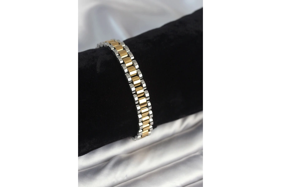 Shoecide 316l Çelik Gold Ve Gümüş Renk 9 Mm Kalınlık Erkek Bileklik
