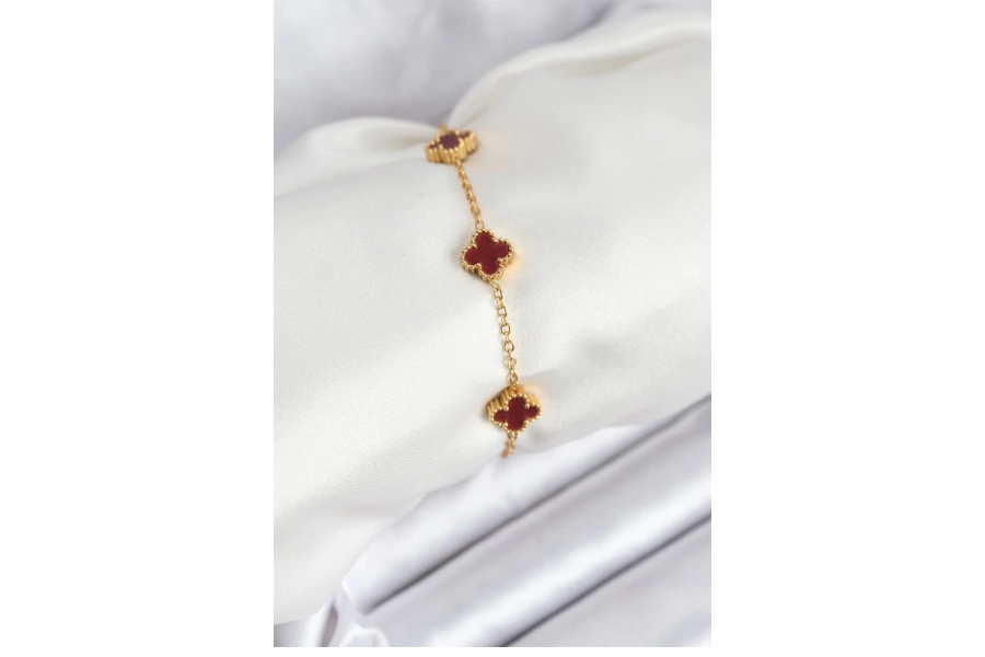 Shoecide 316l Çelik Gold Zincir Baby Boy Bordo Renk Bileklik