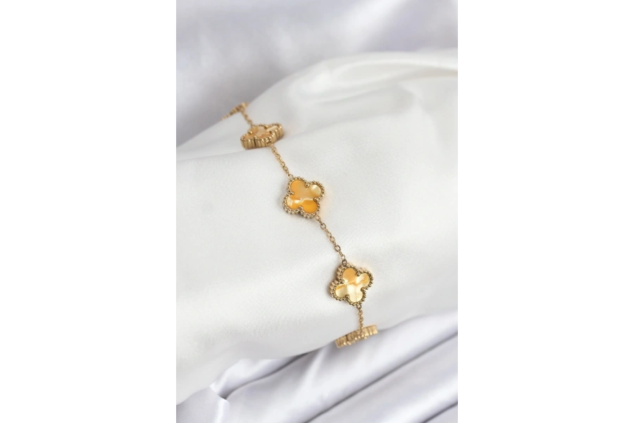 Shoecide 316l Çelik Gold Zincir Sarı Yonca Bileklik