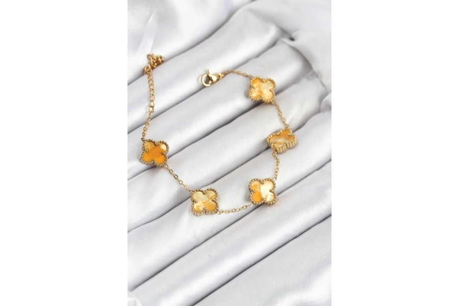 Shoecide 316l Çelik Gold Zincir Sarı Yonca Bileklik