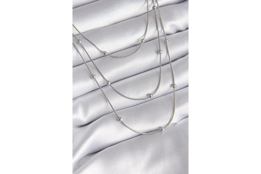 Shoecide 316l Çelik Gümüş Renk 3lü Topçuk Detay Kadın Kolye