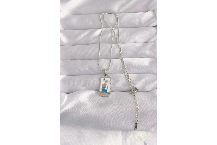 Shoecide 316l Çelik Gümüş Renk Beyaz Mineli Kız Figür Tarot Kolye