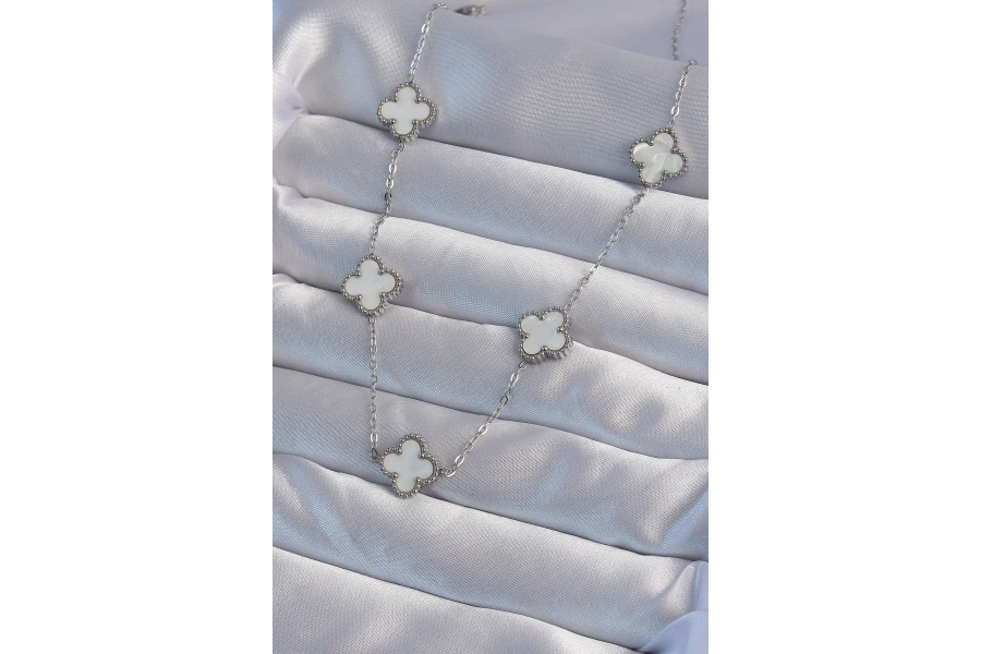 Shoecide 316l Çelik Gümüş Renk Beyaz Sedefli Yonca Kolye