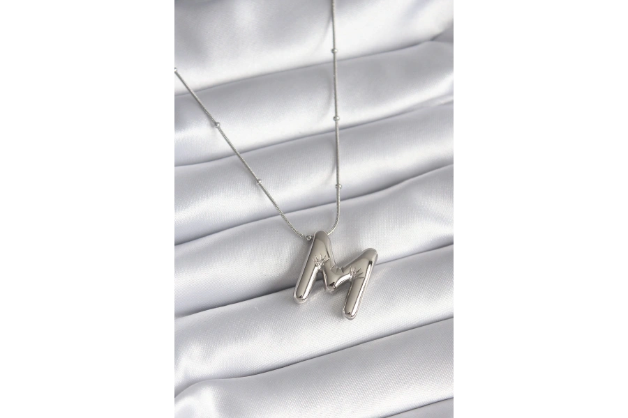 Shoecide 316l Çelik Gümüş Renk Bubble m Harf Model Kadın Kolye