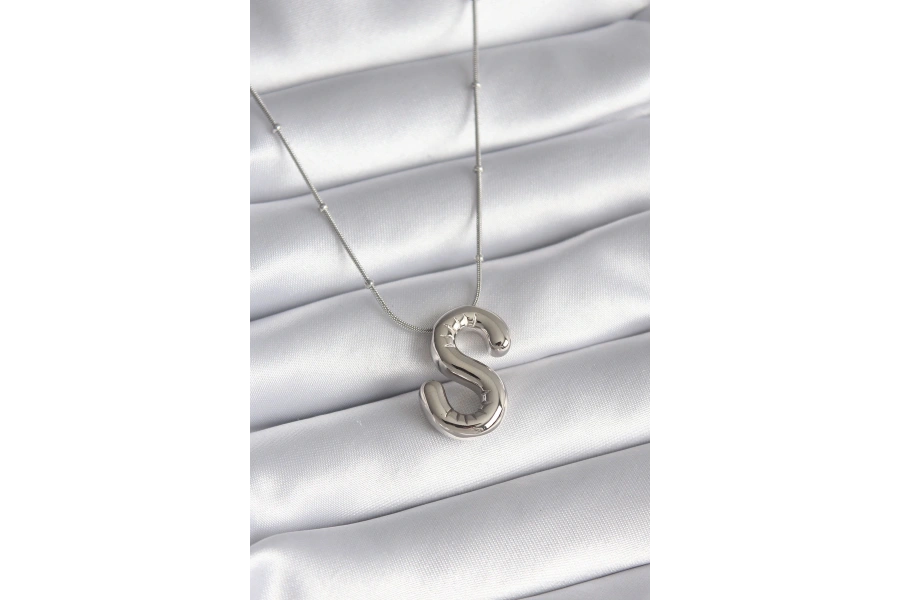 Shoecide 316l Çelik Gümüş Renk Bubble s Harf Model Kadın Kolye