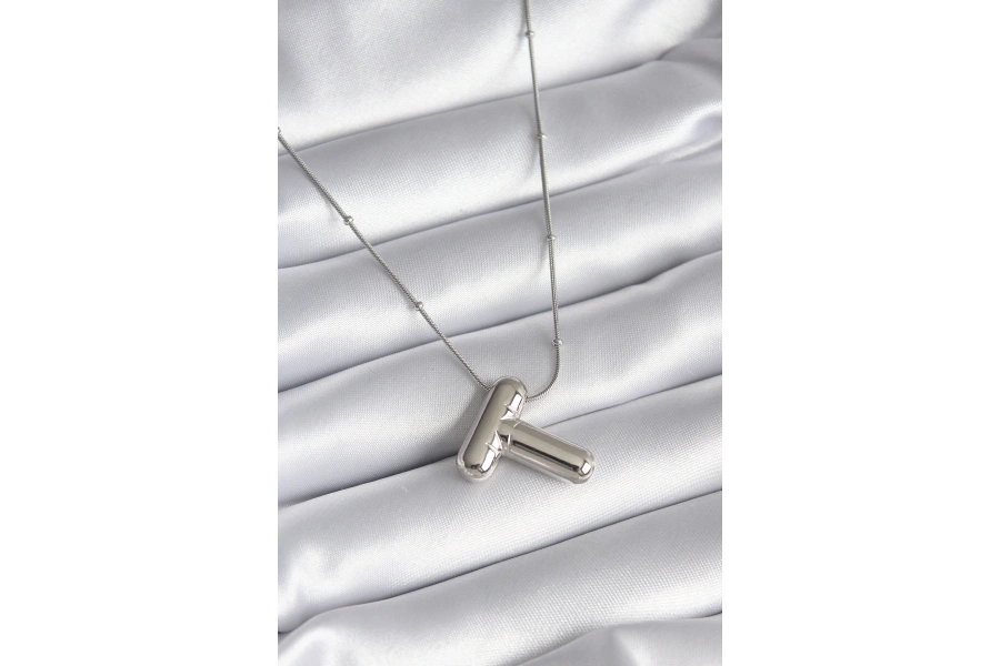 Shoecide 316l Çelik Gümüş Renk Bubble t Harf Model Kadın Kolye