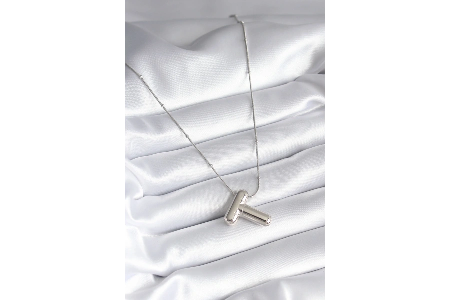 Shoecide 316l Çelik Gümüş Renk Bubble t Harf Model Kadın Kolye