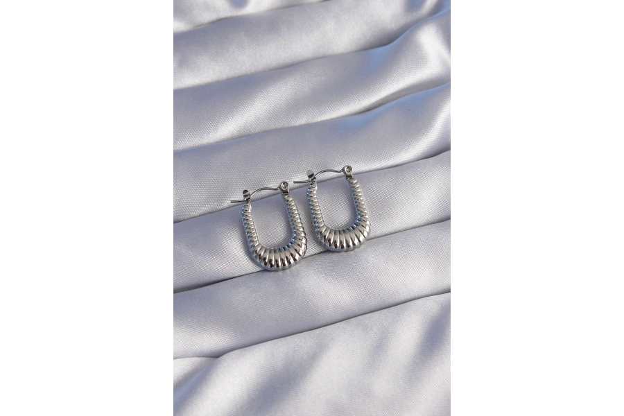 Shoecide 316l Çelik Gümüş Renk Dikdörtgen Tasarımlı Tırtıklı Küpe