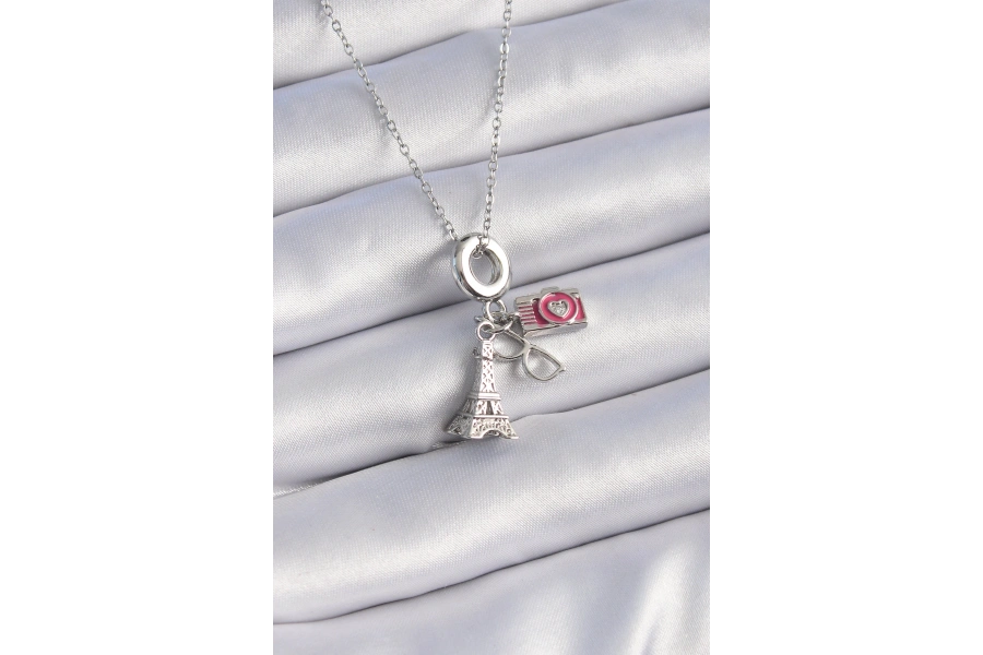 Shoecide 316l Çelik Gümüş Renk Eyfel Kule Fotoğraf Makinesi Model Charm Kadın Kolye