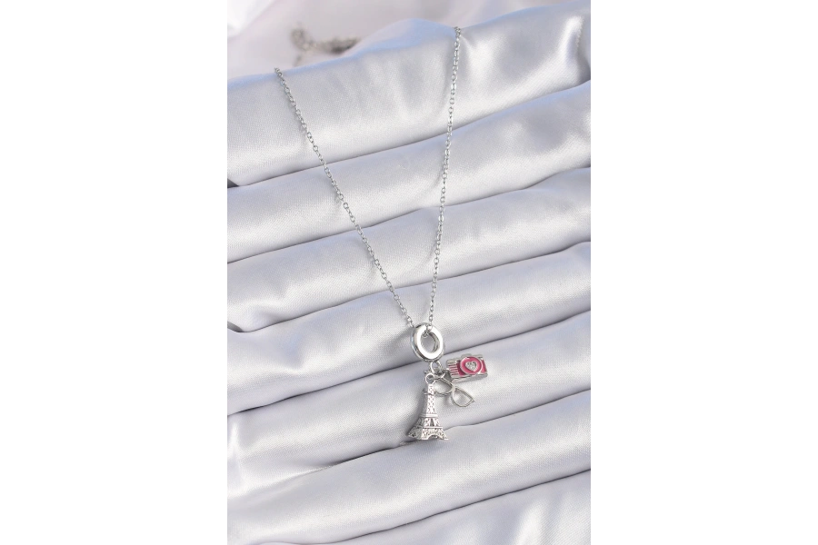 Shoecide 316l Çelik Gümüş Renk Eyfel Kule Fotoğraf Makinesi Model Charm Kadın Kolye