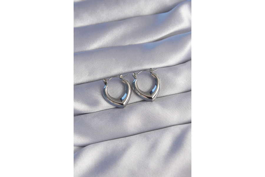 Shoecide 316l Çelik Gümüş Renk İçi Oval Tasarımlı Küpe