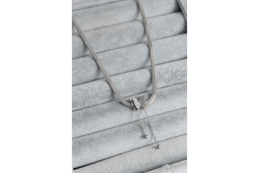 Shoecide 316l Çelik Gümüş Renk İtalyan Zincir Model Simli Kelebek Figür Kadın Kolye