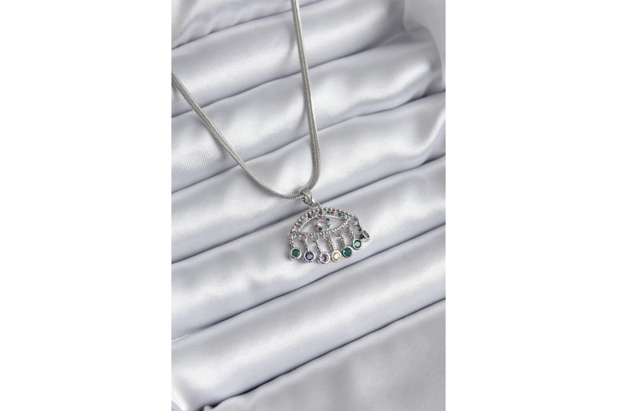 Shoecide 316l Çelik Gümüş Renk İtalyan Zincir Zirkon Taşlı Göz Figür Kadın Kolye