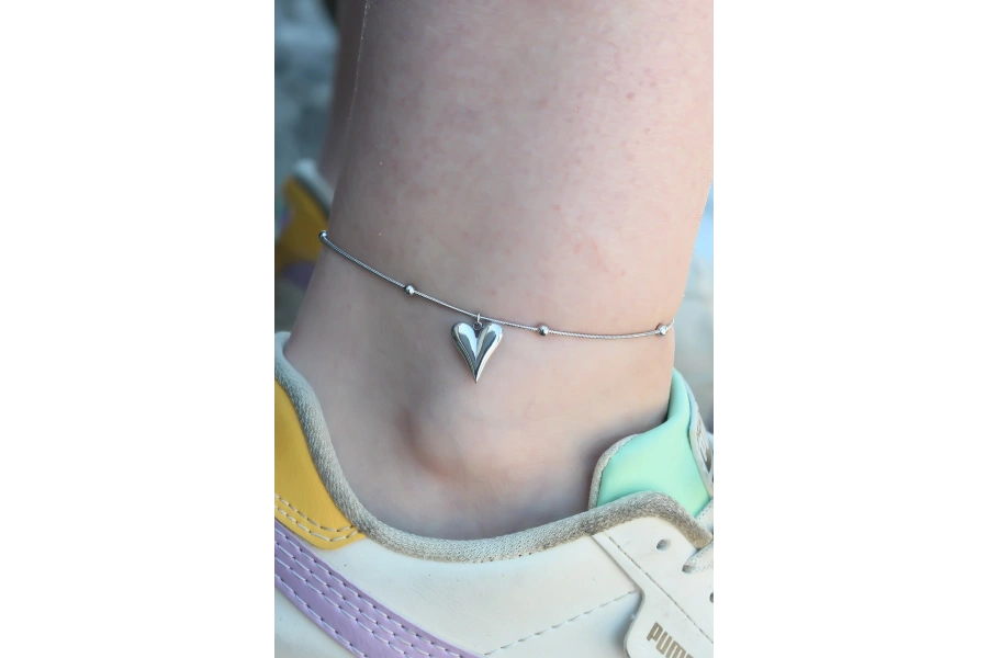 Shoecide 316l Çelik Gümüş Renk Kalp Figür Kadın Halhal