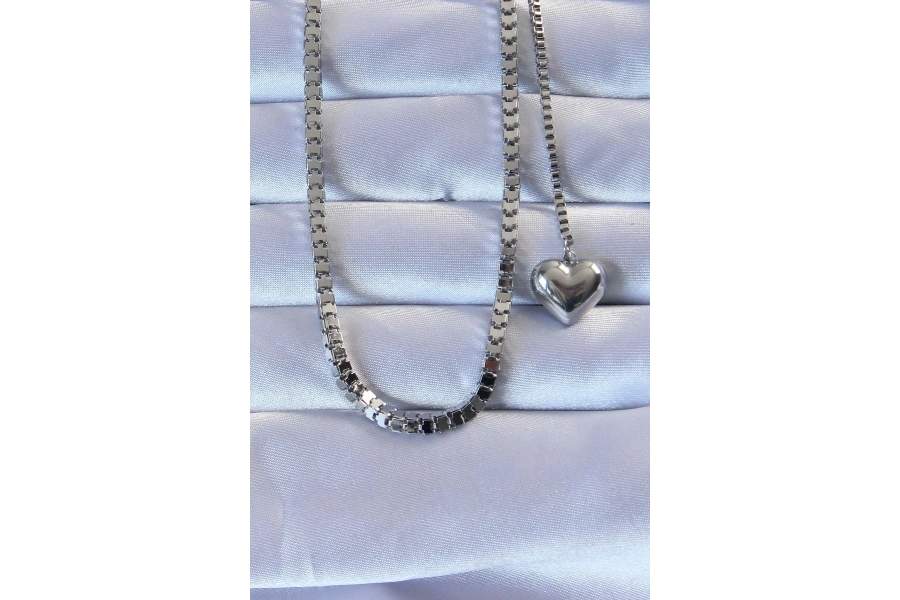 Shoecide 316l Çelik Gümüş Renk Küp Zincirli Kalpli Kolye