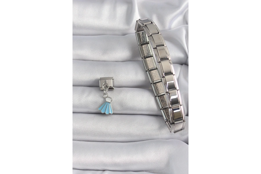 Shoecide 316l Çelik Gümüş Renk Mavi Renk Sallantı Elbise Model Nomination Charm