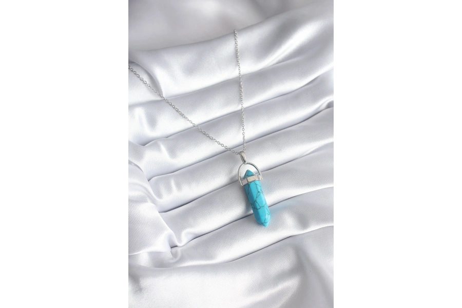 Shoecide 316l Çelik Gümüş Renk Mavi Taşlı Model Kadın Kolye