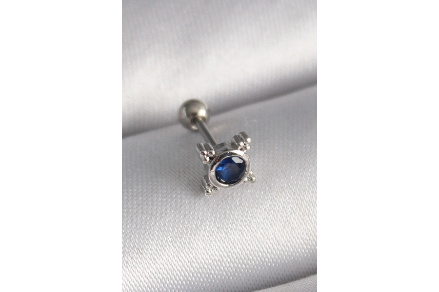 Shoecide 316l Çelik Gümüş Renk Mavi Zirkon Taşlı Tragus Piercing