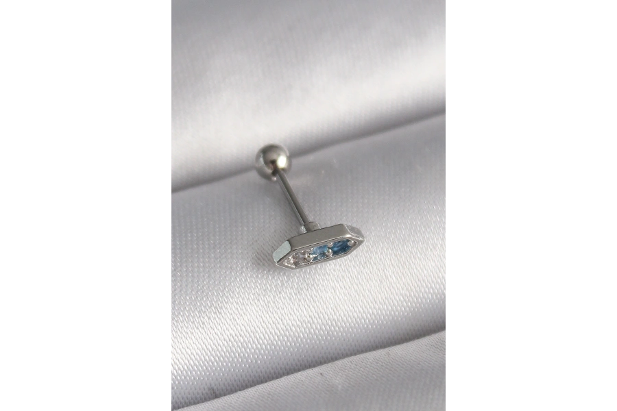 Shoecide 316l Çelik Gümüş Renk Mavi Zirkon Taşlı Tragus Piercing