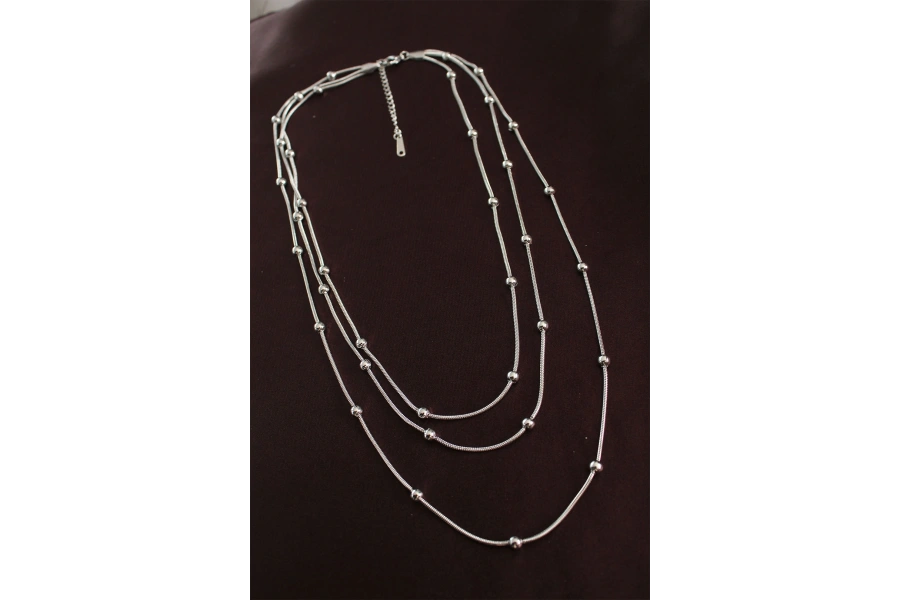 Shoecide 316l Çelik Gümüş Renk Minimal Topçuk Model Çoklu Kolye