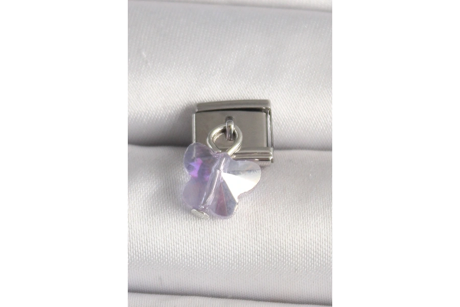 Shoecide 316l Çelik Gümüş Renk Mor Zirkon Taşlı Nomination Charm