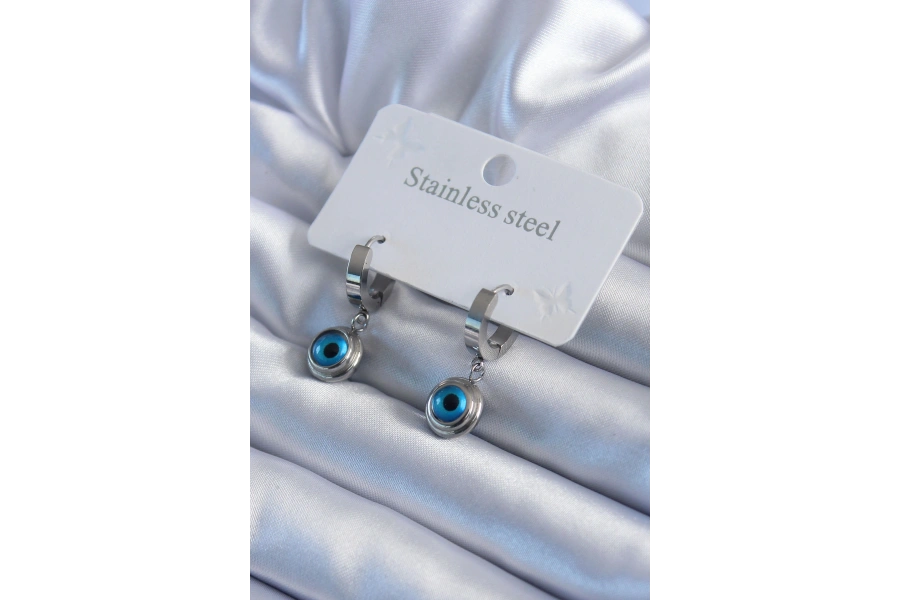 Shoecide 316l Çelik Gümüş Renk Nazar Boncuk Model Kadın Küpe