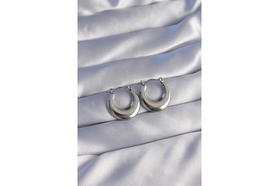 Shoecide 316l Çelik Gümüş Renk Oval Ayna Model Küpe