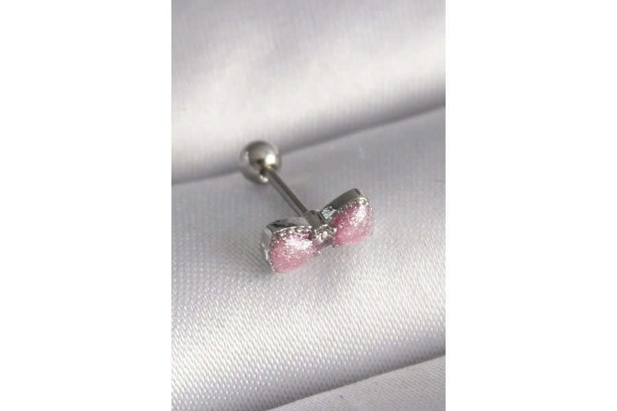 Shoecide 316l Çelik Gümüş Renk Pembe Kurdele Zirkon Taş Detay Tragus Piercing
