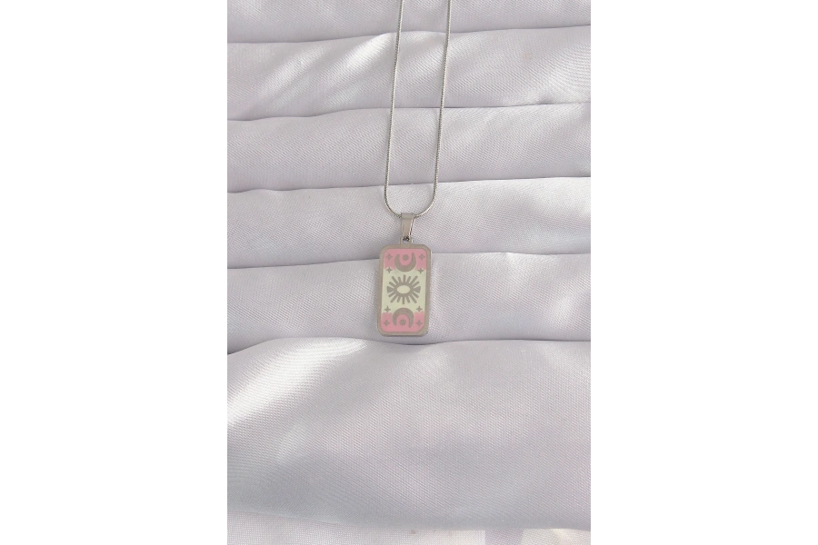 Shoecide 316l Çelik Gümüş Renk Pembe Mineli Ay Figür Tarot Kolye