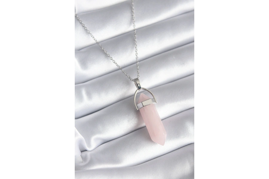 Shoecide 316l Çelik Gümüş Renk Pembe Taşlı Kadın Kolye