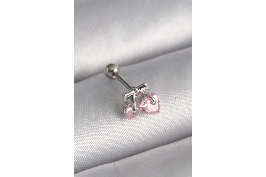 Shoecide 316l Çelik Gümüş Renk Pembe Zirkon Taşlı Kalp Tragus Piercing
