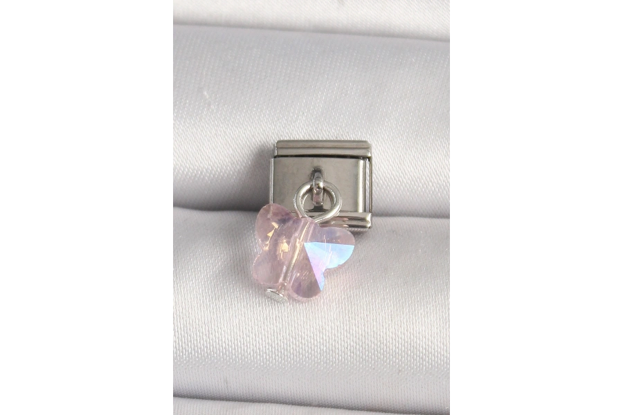 Shoecide 316l Çelik Gümüş Renk Pembe Zirkon Taşlı Kelebek Model Nomination Charm